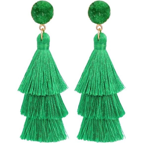 Tassel Earrings Layered Tiered Linear Drop Fashion Trending Earrings - Picture 1 of 6